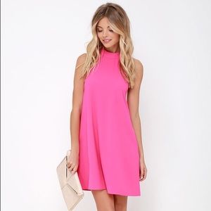 Lulu’s Hot Pink High Neck, Low Back Halter Dress
